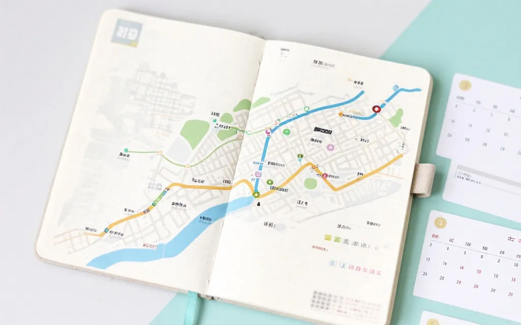 城市地图与比赛日程手帐风格的路线规划，世界杯观赛旅行计划